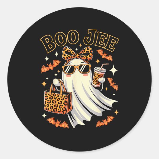 Coquette Leopard Ghost Coffee Boo Jee Halloween Bo Runder Aufkleber (Vorderseite)