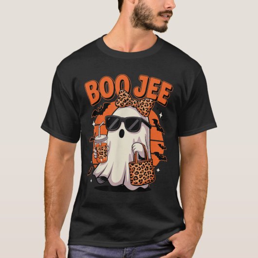 Coquette Leopard Ghost Coffee Boo Jee Halloween Bo T-Shirt (Vorderseite)