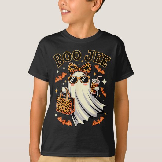 Coquette Leopard Ghost Coffee Boo Jee Halloween Bo T-Shirt (Vorderseite)