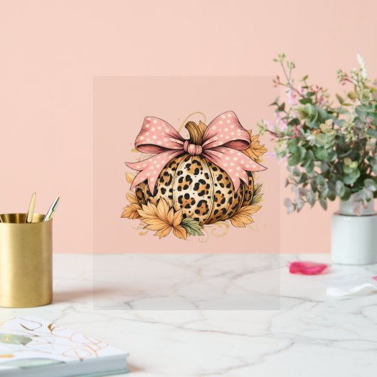 Coquette Leopard Pumpkin with Pink Bow - Glam Fall Acrylschild (Hochzeit)