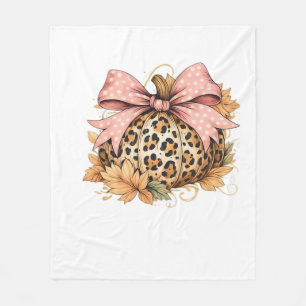 Coquette Leopard Pumpkin with Pink Bow - Glam Fall Fleecedecke
