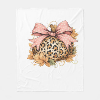 Coquette Leopard Pumpkin with Pink Bow - Glam Fall Fleecedecke