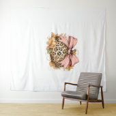 Coquette Leopard Pumpkin with Pink Bow - Glam Fall Wandteppich (Beispiel (Horizontal))