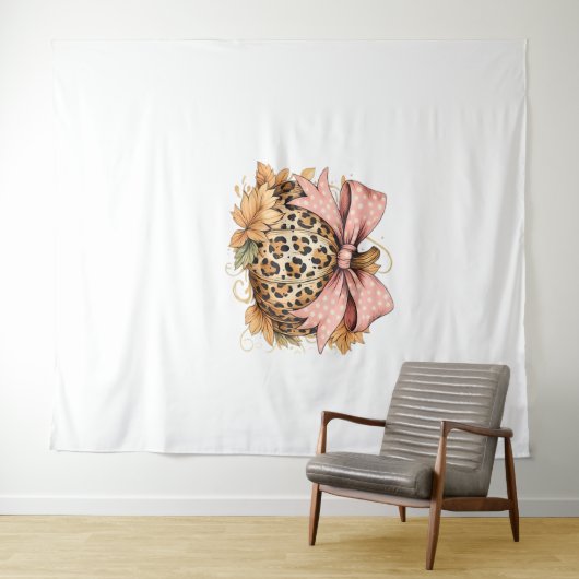 Coquette Leopard Pumpkin with Pink Bow - Glam Fall Wandteppich (Beispiel (Horizontal))