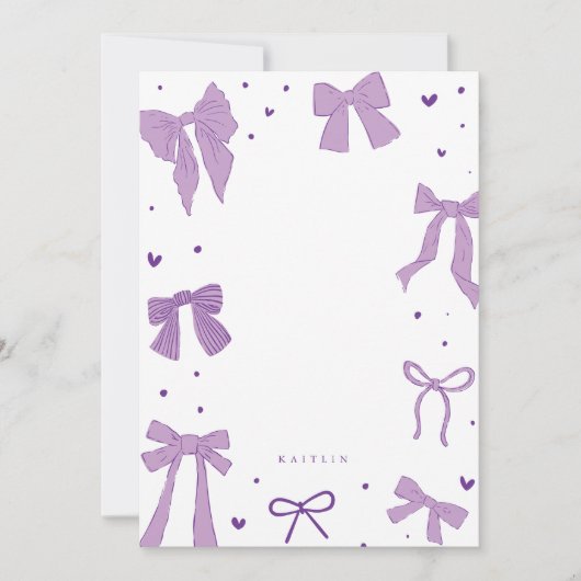 Coquette Lila Bow Ribbon Mitteilungskarte (Vorderseite)