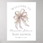 Coquette lila Schleife Babyshower Willkommensschil Poster (Vorne)
