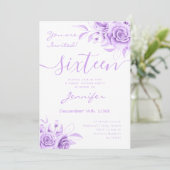 Coquette Lila Sweet 16 Blumengläsern Einladung (Stehend Vorderseite)