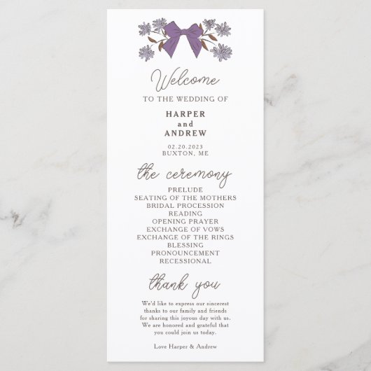 Coquette Lilac Bows Hochzeitsprogramm Programm (Vorderseite)