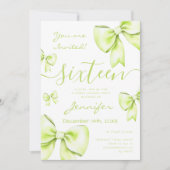 Coquette Lime Green Bow Sweet 16 Party Einladung (Vorderseite)