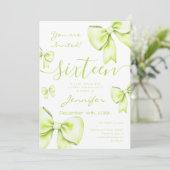 Coquette Lime Green Bow Sweet 16 Party Einladung (Stehend Vorderseite)