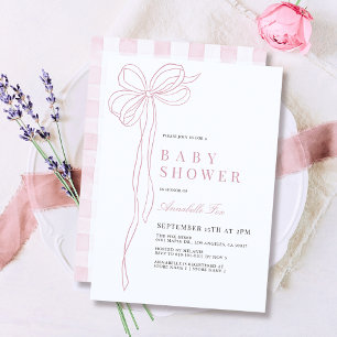 Coquette Long Pink Bow Ribbon Girl Babydusche Einladung