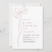 Coquette Long Pink Bow Ribbon Girl Babydusche Einladung (Vorderseite)