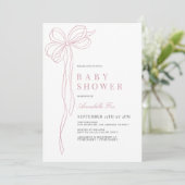 Coquette Long Pink Bow Ribbon Girl Babydusche Einladung (Stehend Vorderseite)