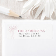 Coquette Long Pink Bow Ribbon Return Address