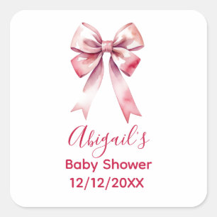 Coquette Mädchen Baby Shower mit rosa Schleife Quadratischer Aufkleber