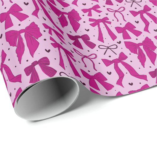 Coquette Magenta Bows & Hearts Geschenkpapier (Rolleneckpunkt)