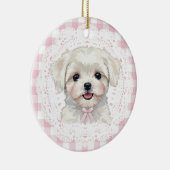 Coquette Maltese Dog Pink Gingham Bows Keramik Ornament (Rechts)