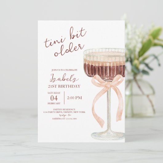 Coquette Martini Birthday Einladung (Stehend Vorderseite)