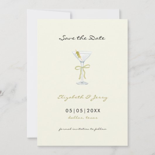 Coquette Martini Bow Handschrift Save the Date (Vorderseite)