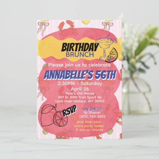 Coquette Meeresfrüchte & Getränke Editable Einladu Einladung (Stehend Vorderseite)