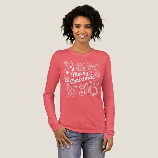Coquette Merry Christmas Doodles Tree Bow Tri-Blend Shirt (Volle Vorderseite)