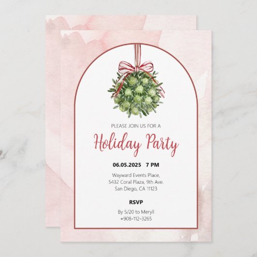 Coquette Mistletoe Watercolor Einladung (Vorne/Hinten)