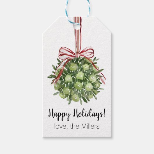 Coquette Mistletoe Watercolor Gift Wrap Geschenkanhänger (Vorderseite)
