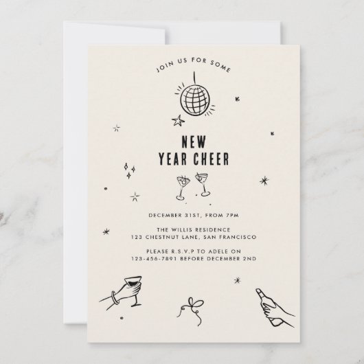 Coquette moderne Typografie New Yeats Eve Party Einladung (Rückseite)