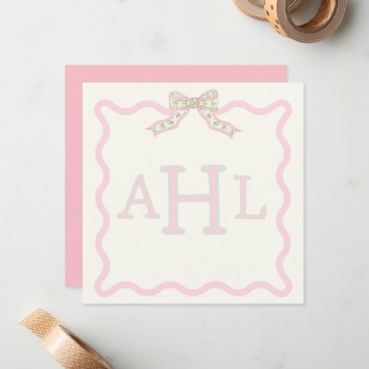 Coquette Monogram-Foto-Message-Card Mitteilungskarte (Vorderseite/Rückseite Beispiel)