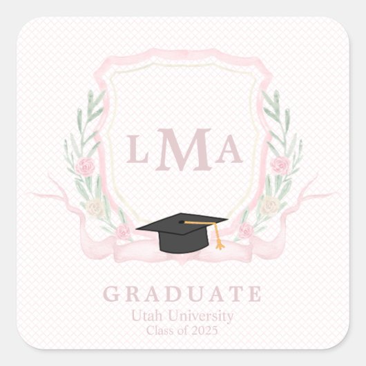 Coquette Monogramm-Abschluss Quadratischer Aufkleber (Vorderseite)