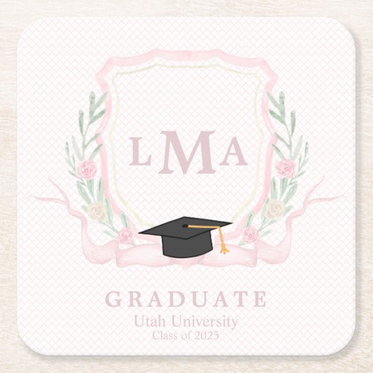 Coquette Monogramm-Abschluss Rechteckiger Pappuntersetzer (Vorderseite)