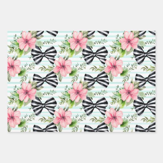 Coquette-Muster für Schwarzweiß-Streifen Geschenkpapier Set (Vorderseite 2)