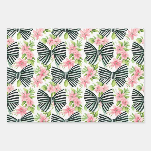 Coquette-Muster für Schwarzweiß-Streifen Geschenkpapier Set (Vorderseite)