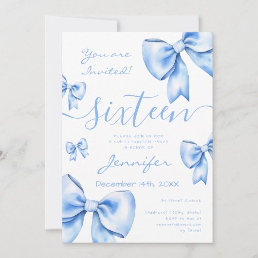 Coquette Navy Blue Bow Sweet 16 Party Einladung (Vorderseite)