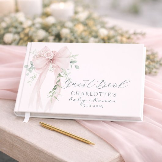 Coquette Neutral Bow Baby Shower Gästebuch