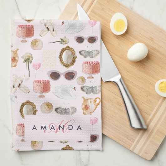 Coquette Niedlich Girly Pink Feminine Geschirrtuch (Viertel Falte)