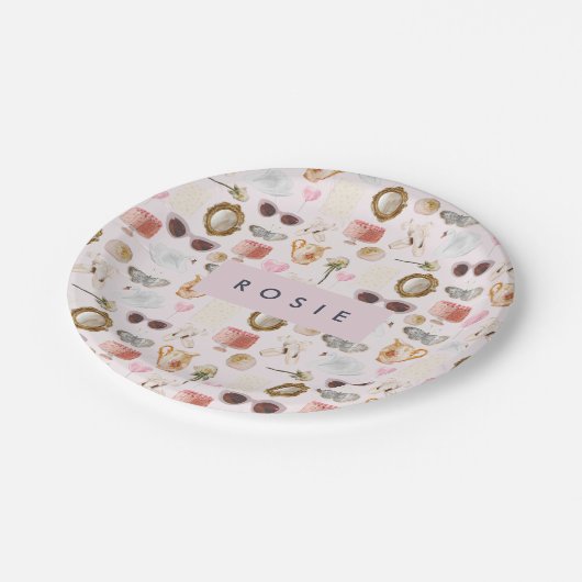 Coquette Niedlich Girly Pink Feminine Pappteller (Schrägansicht)