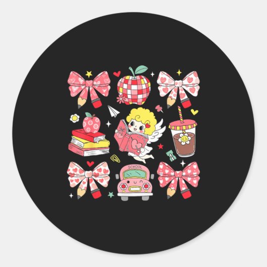 Coquette Nk Bow Teacher Appreciation Valentines Da Runder Aufkleber (Vorderseite)