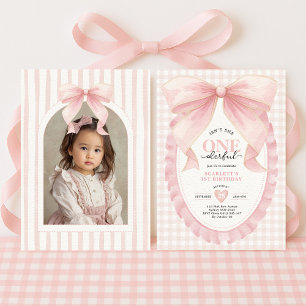 Coquette ONEderful Pink Bow Girl 1. Geburtstag Einladung