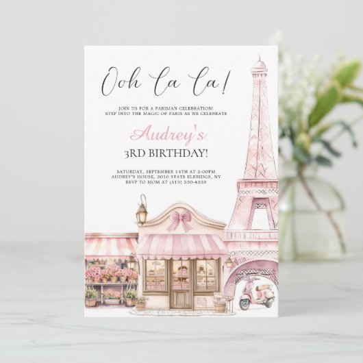 Coquette Paris Französisches Pariser Café Geburtst Einladung (Stehend Vorderseite)