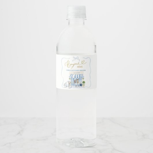 Coquette Parisian café French Blue Bottle Label Wasserflaschenetikett (Vorderseite)
