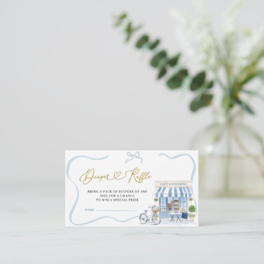 Coquette Parisian café French Blue Diaper Raffle E Begleitkarte (Stehend Vorderseite)
