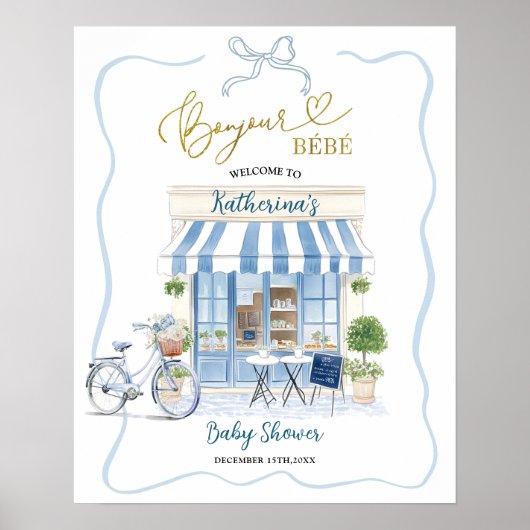 Coquette Parisian café French Blue Welcome Sign Poster (Vorne)