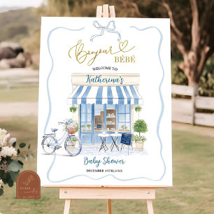 Coquette Parisian café French Blue Welcome Sign Poster