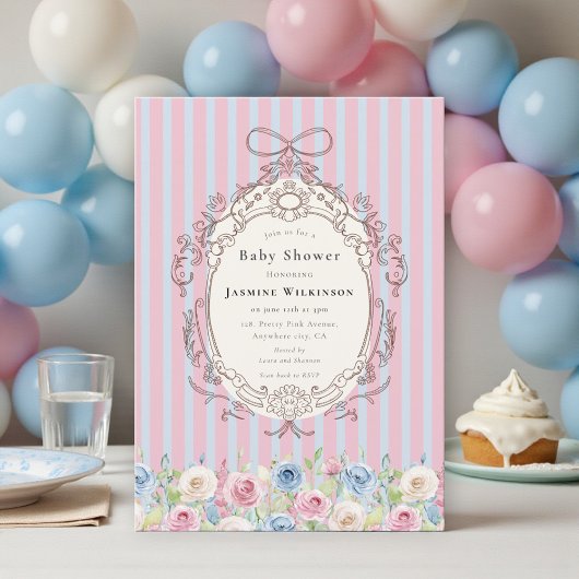 coquette pastel Rose Baby Shower with qr code rsvp Einladung