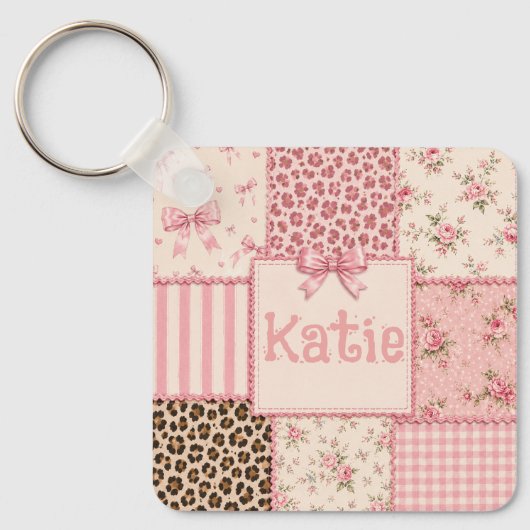 Coquette-Patchwork-Blumen-Leopard-Schlüsselanhänge Schlüsselanhänger (Vorderseite)