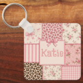 Coquette-Patchwork-Blumen-Leopard-Schlüsselanhänge Schlüsselanhänger (Vorderseite)