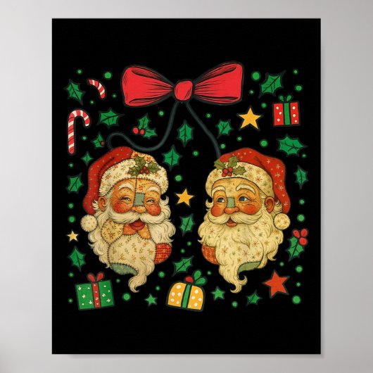 Coquette Patchwork Santa Claus Retro Christmas Fun Poster (Vorne)