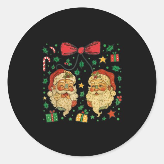 Coquette Patchwork Santa Claus Retro Christmas Fun Runder Aufkleber (Vorderseite)