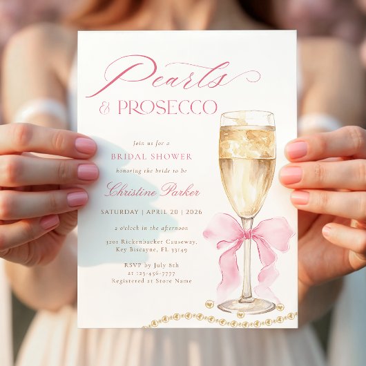 Coquette Pearls and Prosecco Bridal Shower Einladung